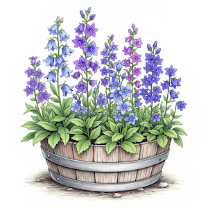 campanula in a half Barrel