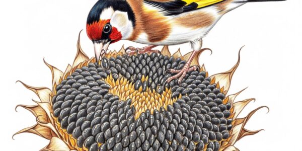 Goldfinch eating sunflower seeds