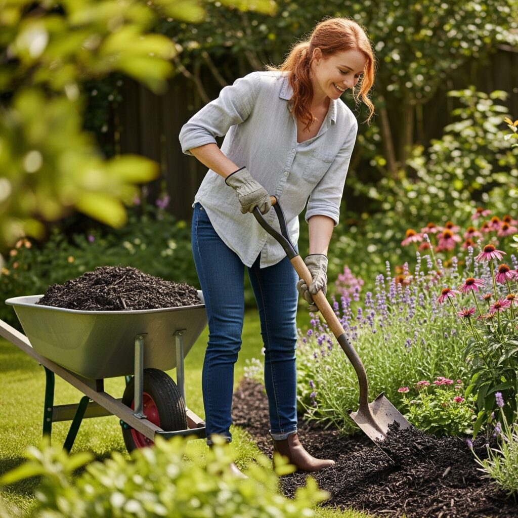 Using mulch to stop weeds